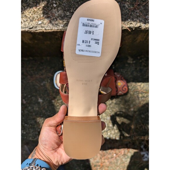 Nine West Shoes Women SZ 8.5 Cognac Yesta Leather Strappy Boho Sandals - Picture 7 of 9